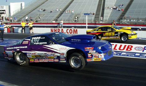 Anthony Bertozzi and Kyle Seipel faced off in the Super Stock final at Pomona. Photo by Phil Elliott