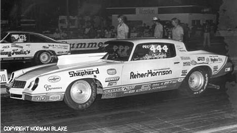 Lee Shepherd and the Reher-Morrison Camaro battled Bob Glidden for the title of NHRA Pro Stock King. Photo by Norman Blake
