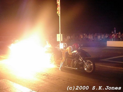 Flame on! Bob Correll and JetBike kick out the sparks! Photo by Stephen Jones