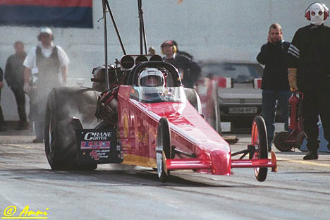 Doug Bond's European Top Methanol Dragster launches hard. Photo by Anni Valder