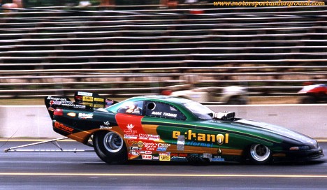 Fun with duct tape! Mark Thomas' battle worn alcohol funny car. Photo by James Morgan