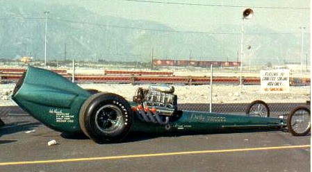 Pat Foster in the Dusty Rhodes dragster. Photo by Paul Hutchens