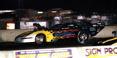 Ron Iannotti's blown Corvette set new NED doorslammer track records at 6.42, 216. James Morgan photo