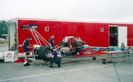 The Chicken Chokers team prepares their new machine at Virginia Motorsports Park. Photo thanks to Len Cottrell