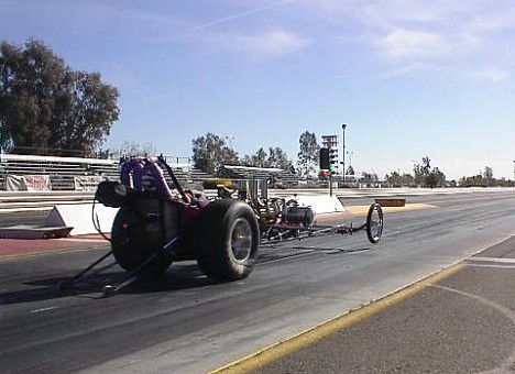 While many of her fellow drag racing friends froze their toes, Laurie Watts had her best day in her nostalgia dragster. Photo thanks to The Purple Gang