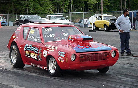 Mike Yohn -- who crews on Bruce Mullins's Funny Car -- was on hand with his mouse motored AMC Gremlin. Photo by Tim Pratt