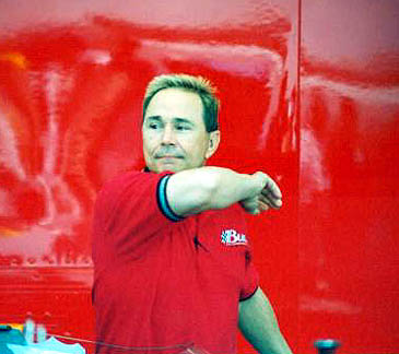 Mr. Forever Red is almost lost against the similar color of his trailer. Photo by Pete Gemar