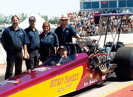 The Sitko family and Top Alcohol racing have been synonymous for years. Pictured are Lawrence Bosse, Kenny Sitko (dad), Irene Sitko (mom), Steven Sitko, and of course, Nathan in the cockpit. Photo by Sheryl Ogonoski