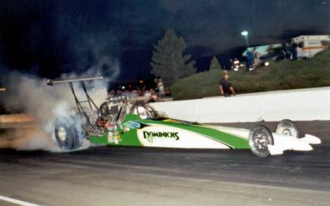 Greg Tacke broke the track ET record for alcohol dragsters on Friday night. Unfortunately for him, his record only held up for 24 hours. Photo by David Hapgood
