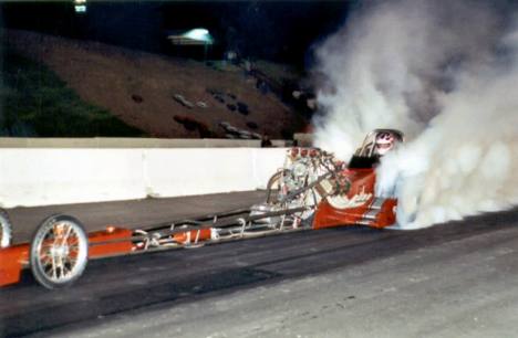 Todd Meikle burns out in his classic top fueler. Photo by David Hapgood